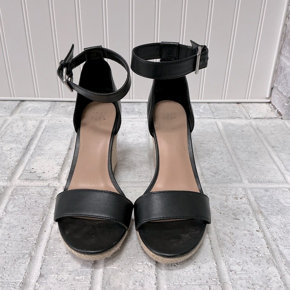 A New Day Ankle Strap Open Toe Espadrille Wedge Sandals Black - Picture 3 of 10